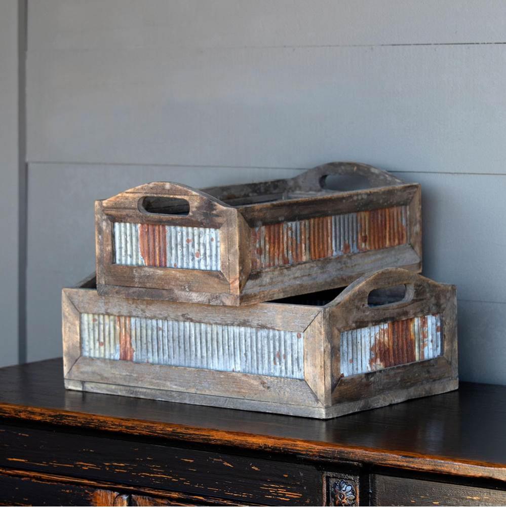 Tin Sided Totes Set Of 2