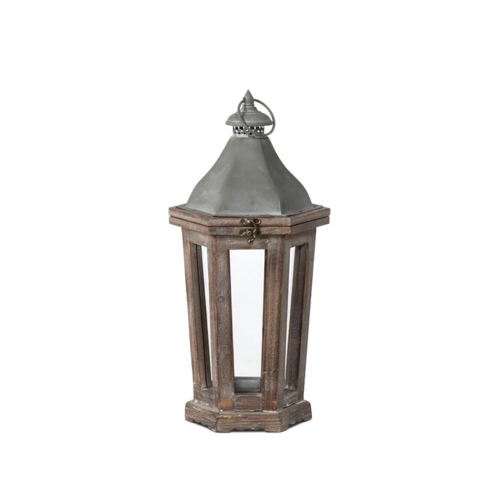Wood and Galvanized Metal Lantern Small