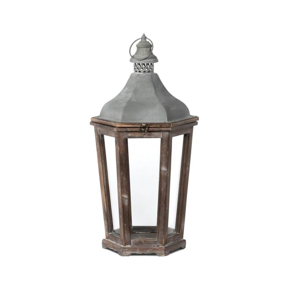 Wood and Galvanized Metal Lantern Medium
