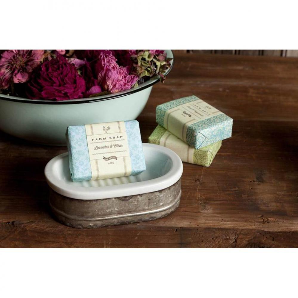 Tinwork And Porcelain Soap Dish