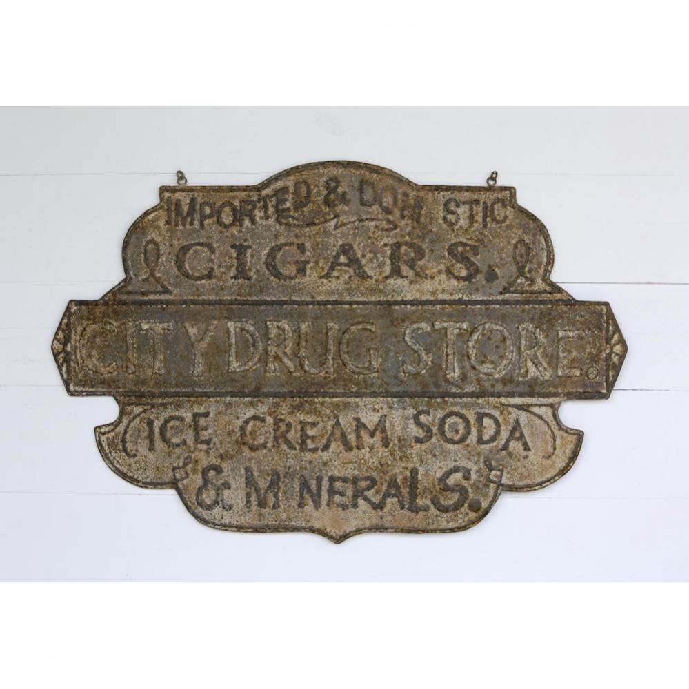 Embossed Metal Drug Store Sign