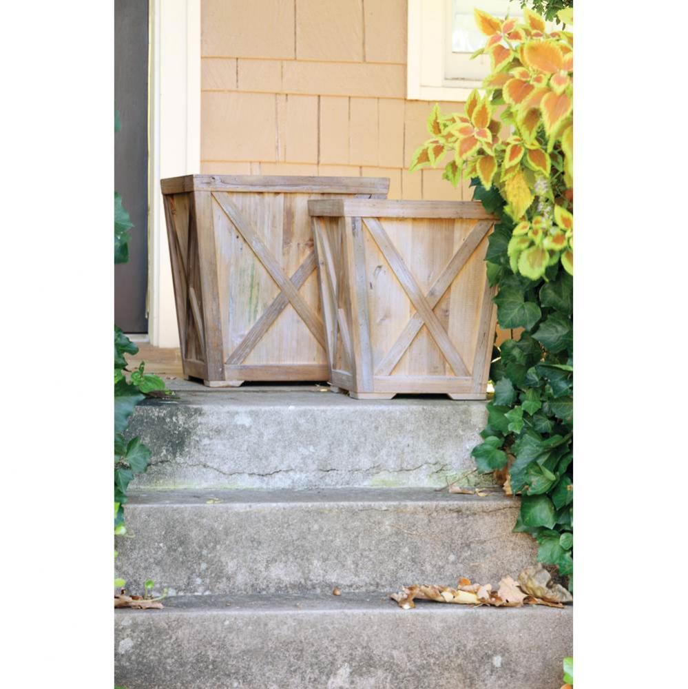 Reclaimed Wood Town And Country Planter, Set Of 2