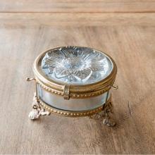 Park Hill ECL80742 - Embossed Glass Flower Box With Antique Brass Trim