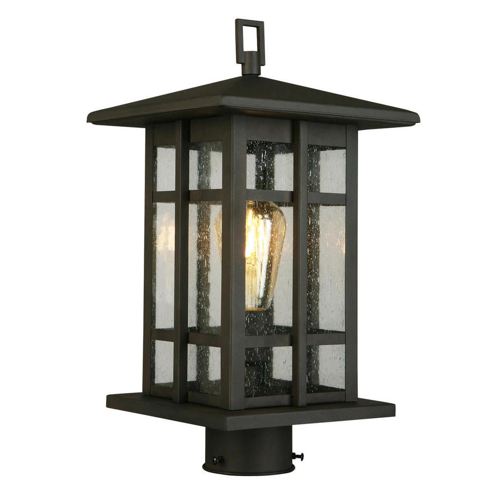1 LT Outdoor Post Light w/ Matte Bronze Finish & Clear Seeded Glass Shade