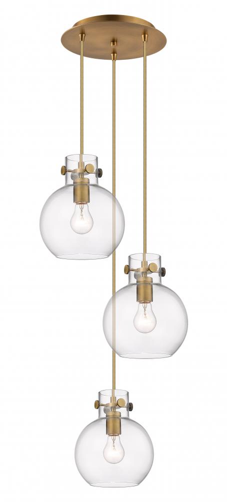 Newton Sphere - 3 Light - 16 inch - Brushed Brass - Cord hung - Multi Pendant
