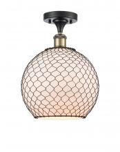Innovations Lighting 516-1C-BAB-G121-10CBK-LED - Farmhouse Chicken Wire - 1 Light - 10 inch - Black Antique Brass - Semi-Flush Mount
