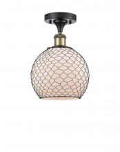 Innovations Lighting 516-1C-BAB-G121-8CBK-LED - Farmhouse Chicken Wire - 1 Light - 8 inch - Black Antique Brass - Semi-Flush Mount
