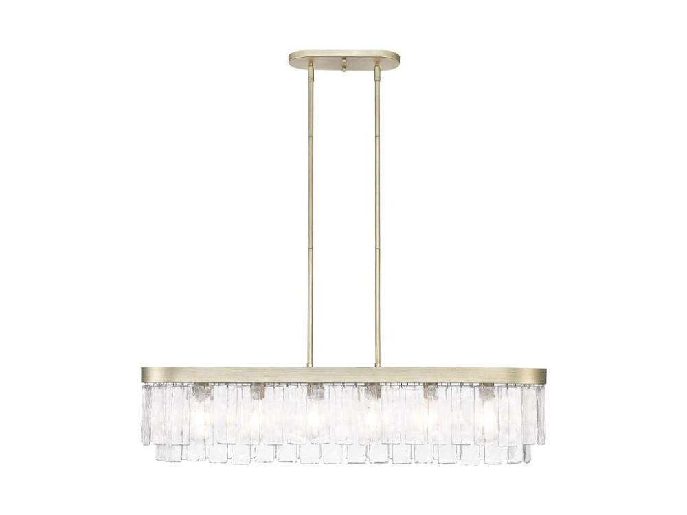 Ciara 6-Light Linear Pendant in White Gold with Hammered Water Glass