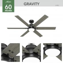 Hunter 51951 - Hunter 60 inch Gravity Wi-Fi ENERGY STAR® Matte Black Ceiling Fan with LED Lt Kit