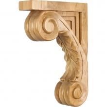 Hardware Resources CORS-RW - 2-5/8'' W x 9'' D x 13-1/8'' H Rubberwood Scrolled Acanthus Corbel