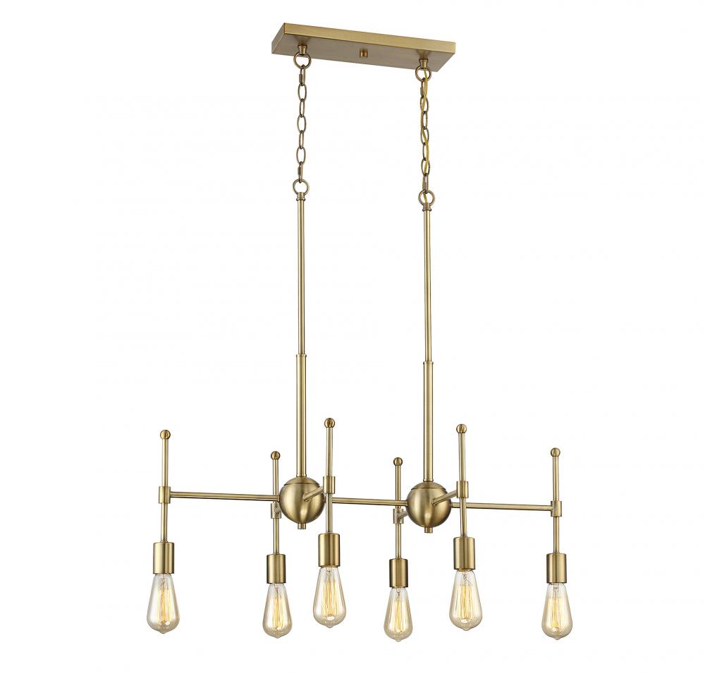 6-Light Linear Chandelier in Natural Brass